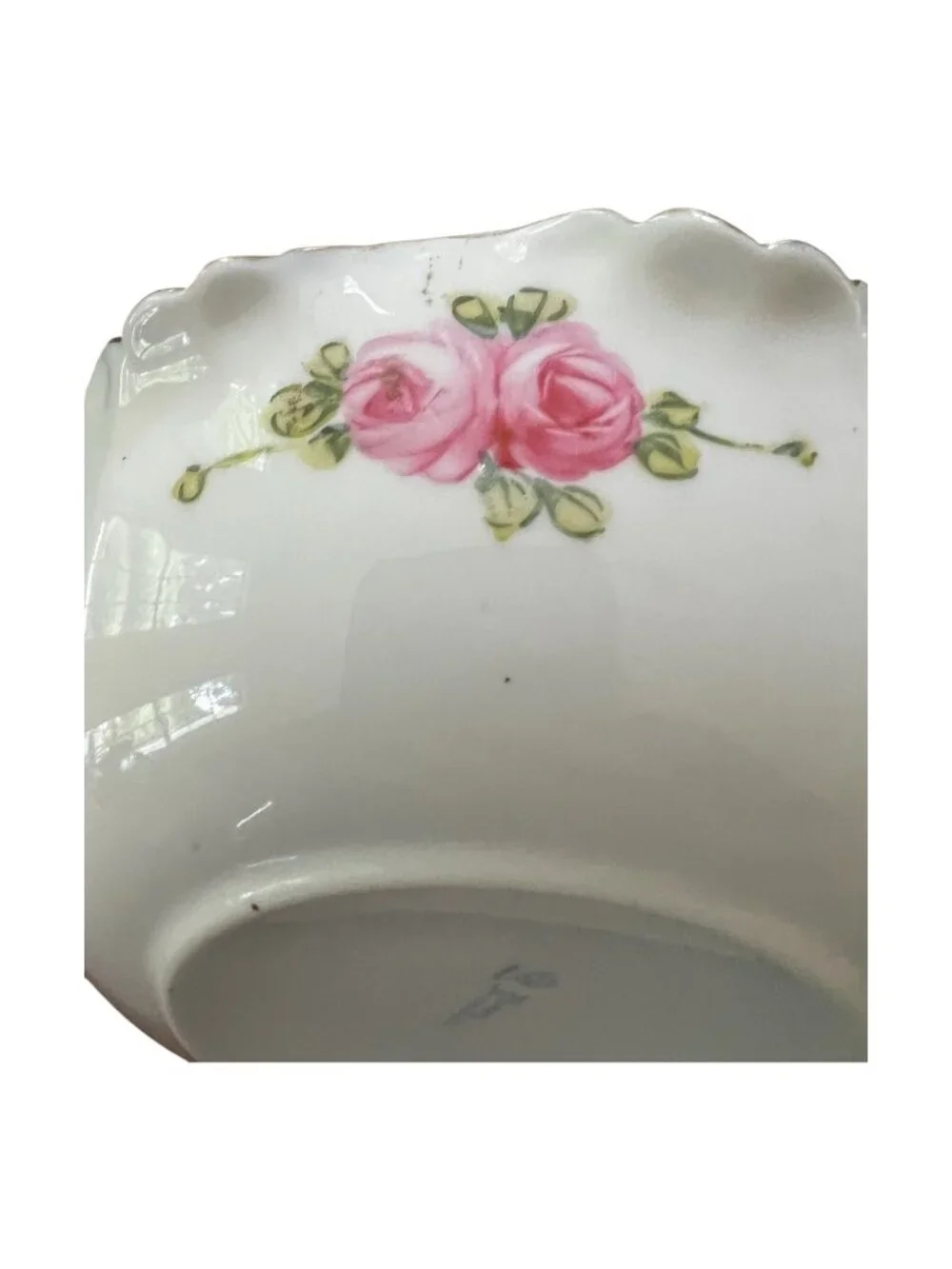 Antique Nippon Hand-Painted Gilded Rose Dish, Blue Maple Leaf Mark (1891–1911),